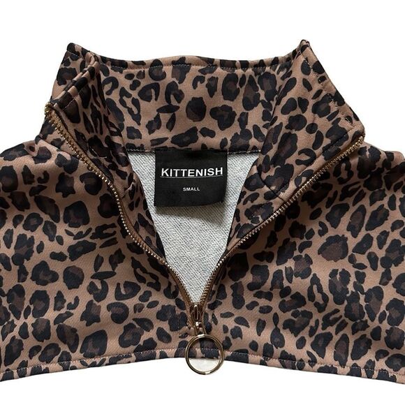 Kittenish Animal Print Color Block Oversized 1/4 Zip Cropped Pullover Small - Picture 6 of 11